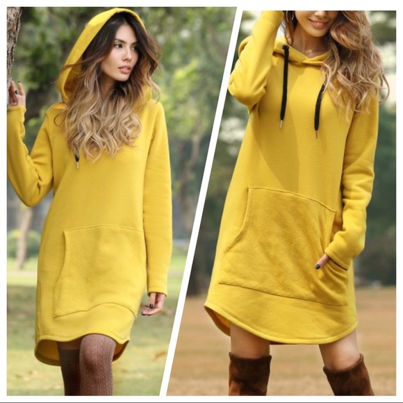 NEW•XL-2X•Breonna Sunshine Yellow Hooded Sweatshirt Dress - Picture 2 of 11